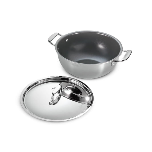 Tramontina FUSAO EX+ 26cm/4.7L Ceramic Coated Triply Stainless Steel Deep Kadai with Lid | Kadhai for Curry, Deep-Fry, Stir-Fry | Gas/Induction Compatible Cookware | NSF Certified | 10 Yr Warranty*