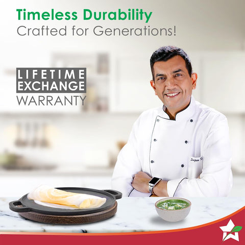 Wonderchef Forza Pre Seasoned Cast Iron Dosa Tawa, 30 cm (Black)