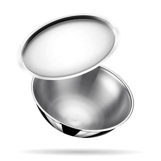 Stahl Artisan Triply Stainless Steel Tasla with Lid, 0.8 L, 16 cm, Kadai Induction Base, Kadhai Without Handle, Induction & Gas Stove Compatible