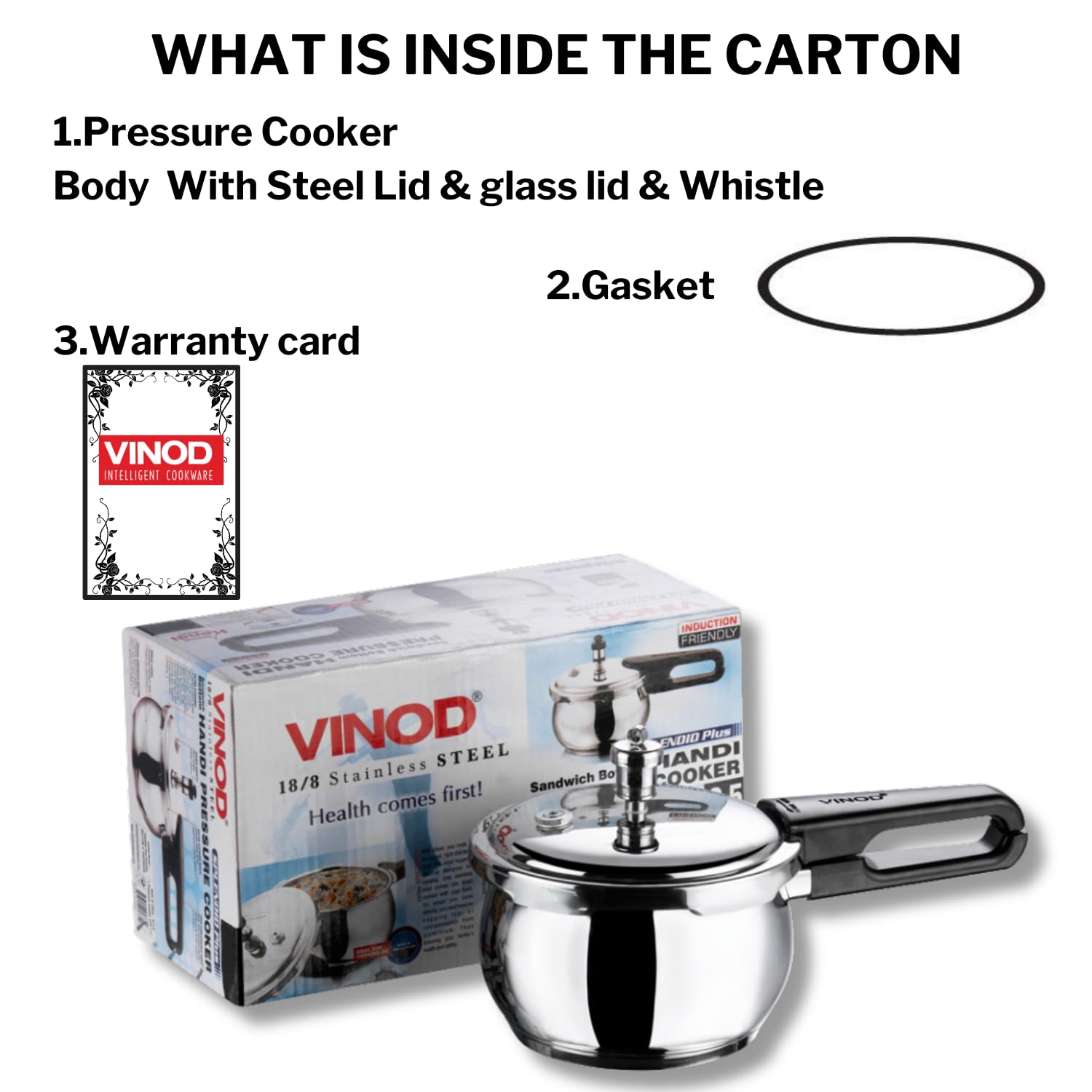 Vinod Splendid Plus 1.5L Stainless Steel Handi Cooker | Glass Lid