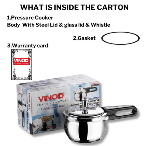 Vinod Splendid Plus 1.5L Stainless Steel Handi Cooker | Glass Lid