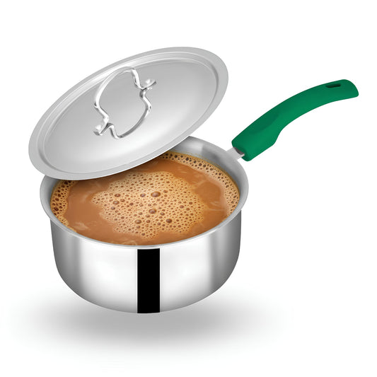 Zira Triply Stainless Steel Saucepan with Lid | 16cm, 1.7L Sauce Pan for Tea & Milk | Fire Proof, Stay Cool Handles | Induction Friendly Milk Boiling Pot, Tea Pan & Milk Pan | 10 Year Warranty