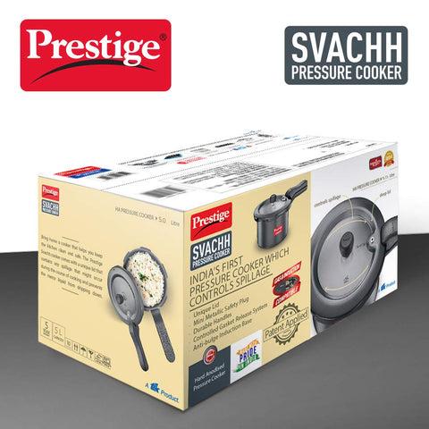 Prestige Svachh, 20278, 5 L, Sr. Pressure Pan, With Deep Lid For Spillage Control, Outer Lid, Aluminium, Black, 5 Liter