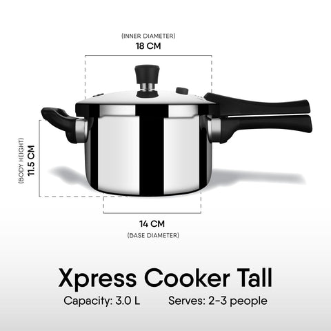 Stahl Xpress Cooker Triply Pressure Cooker Tall, Induction Cooker, Outer Lid Pressure Cooker 3 L, Induction & Gas Stove Compatible, 5 Years Warranty