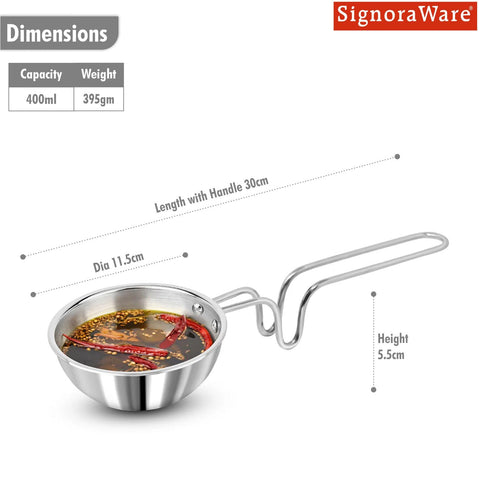 SignoraWare Artista Tri-Ply Cookware Tadkapan | Faster Cooking | Induction Friendly | Ideal for Tadka for Rasam, Sambar, Dals and Curries | Roasting Nuts & Seeds | Making Ghee Tadka (400ml)