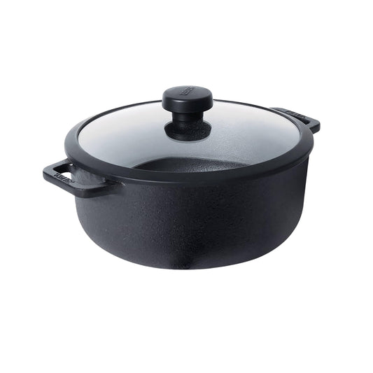 Meyer Pre-Seasoned Cast Iron Dutch Oven | Biryani Pot | Cast Iron Casserole with Heavy Bottom |Cooking Pot with Lid| Biryani Pot Induction Bottom| Stew Pot| Cast Iron Cookware 24cm/ 4.6 Litre, Black