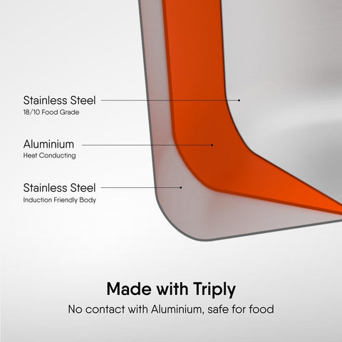 Stahl Artisan Triply Stainless Steel Sauce Pot with Lid, 12.2 L, 24 cm, Stainless Steel Casserole | Tri Ply Biryani Pot with Induction Base | Serves 15 People