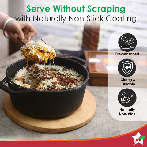 Wonderchef Forza 25 cm Cast-Iron Casserole with Lid | Pre-Seasoned Cookware | Induction Friendly | 4.7 L | 3.8 mm with Lifetime Exchange Warranty