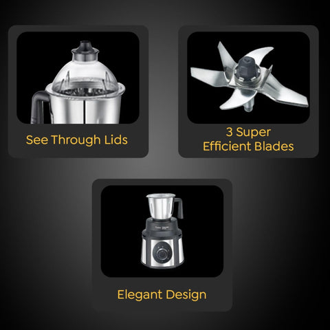 Prestige Endura 1000W Mixer Grinder with Ball Bearing Technology|Stainless Steel 3 Jars with Flow breakers|Overload protection|Black & Silver