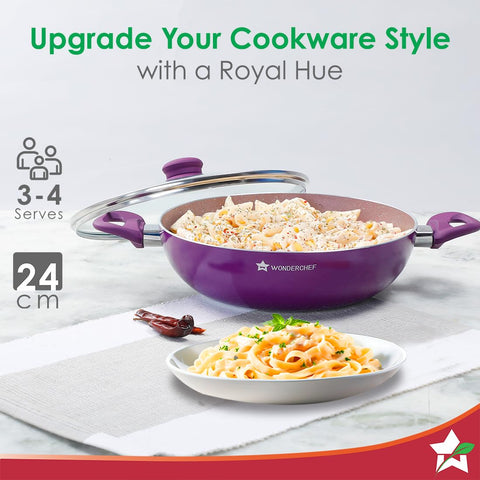 Wonderchef Royal Velvet 24cm Kadhai with Lid | Induction Ready