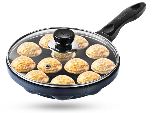 Vinod Zest Non-Stick Paniyarakkal with Glass Lid, 22 cm Diameter | 3-Layer Coating | Metal Spoon Friendly | PFOA-Free | Gas Stove Compatible | 1 Year Warranty