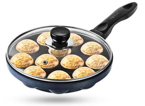 Vinod Zest Non-Stick Paniyarakkal with Glass Lid, 22 cm Diameter | 3-Layer Coating | Metal Spoon Friendly | PFOA-Free | Gas Stove Compatible | 1 Year Warranty