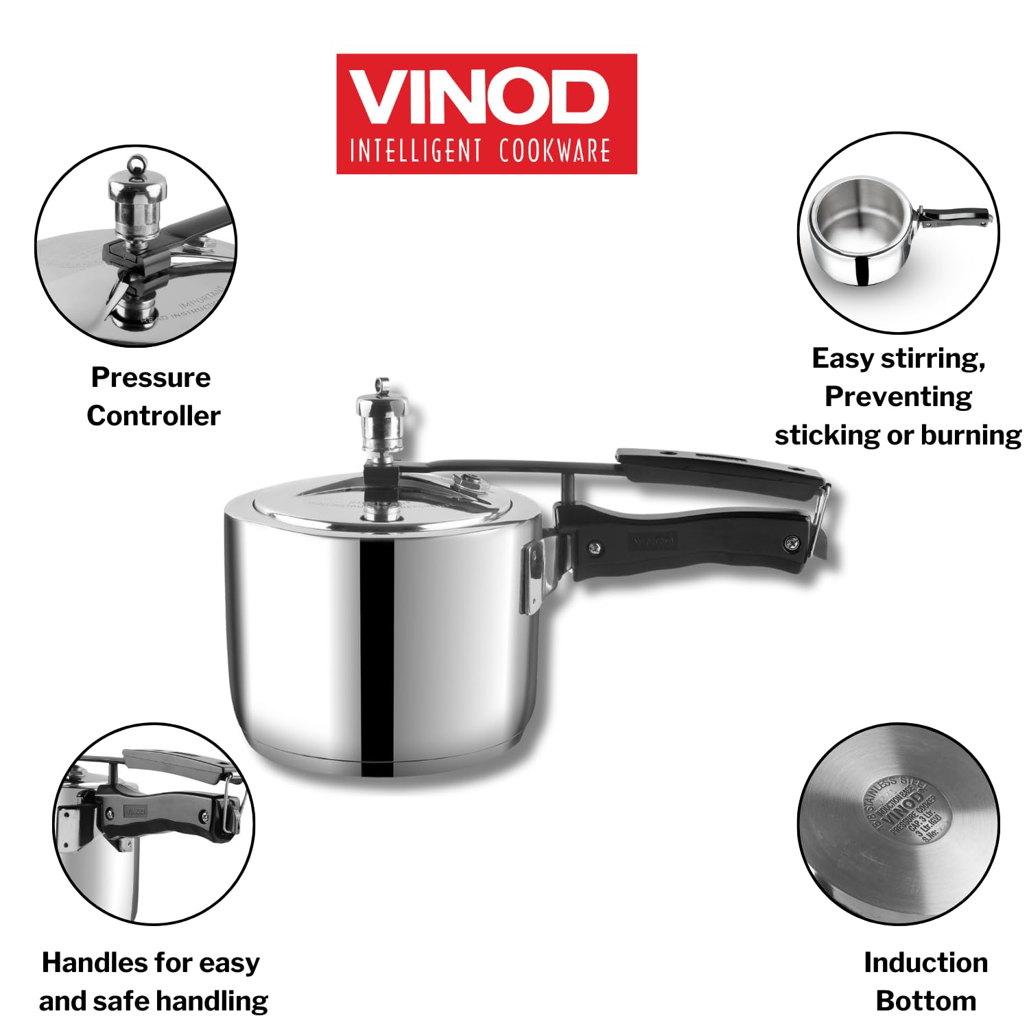 Vinod 2L Stainless Steel Cooker | Sandwich Bottom, Induction