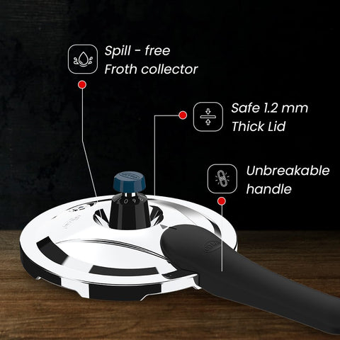 Ultra Triply Krono Pressure Cooker 3.5 Litre | Whistle Counter | Spillage Control | AISI 304 Food Grade Stainless Steel Cooker | 5 Years Warranty | Cooks Fast & Saves Gas | SCTS Technology