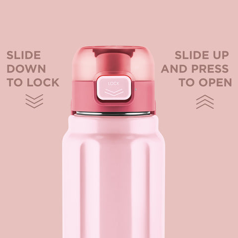 Milton Taurus 600 Steel Thermoware, Inner Stainless Steel, PU Insulated, Leak Proof Water Bottle for School Kids, Office, Gym, Easy to Carry Handle, 560 ml, Light Pink