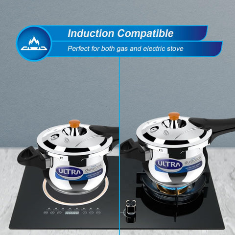 ULTRA Duracook Handi 3Liters Stainless Steel Pressure Cooker,AISI 304 Food Grade SS, Froth Collector-Spillage Control,Induction Compatible,Imp Bonded Composite Base,ISI,10Y Warranty