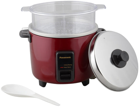 Panasonic SR-WA10HS | 1.0 Litre Capacity or 600 Grams Raw Rice Cooking | 450 Watts | Automatic Rice Cooker |Auto Switch Off | With Steamer | 5 hours Keep Warm | (Burgundy)