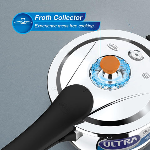 ULTRA Duracook Handi 8 Litre Stainless Steel Pressure Cooker,AISI 304 Food Grade SS, Froth Collector-Spillage Control,Induction Compatible,Imp Bonded Composite Base,ISI,10Y Warranty