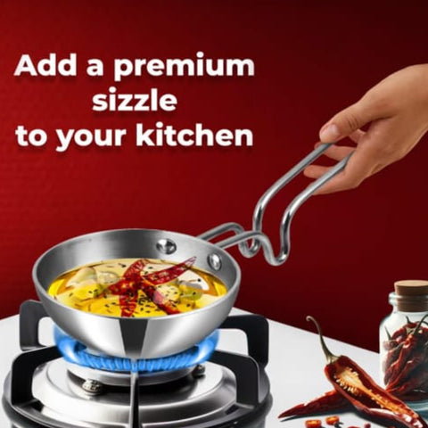 Vinod Triply Stainless Steel Tadka Pan Large | Balanced Handle Design | Vagar Pan for Spice Tempering & Seasoning | Induction & Gas Stove Compatible | 5 Year Warranty