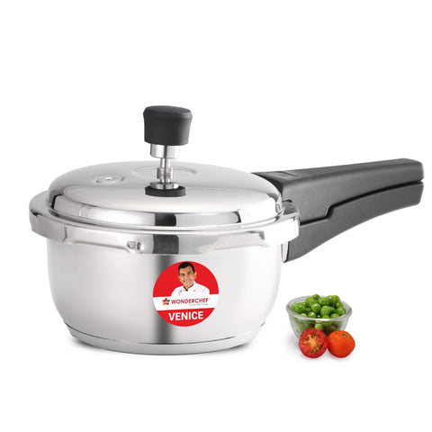 Wonderchef Venice Stainless-steel Pressure Cooker | 2L | Outer Lid | Triply Bottom | Safe Cooking | Compatible with Gas Stove, Induction, Ceramic, and Electric Stoves | ISI Certified | 5-Year Warranty