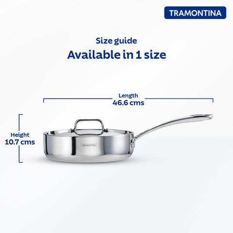 Tramontina Fusao EX+ Ceramic Coated 24cm / 2.8L Triply Stainless Steel Saute Pan with Lid | Curry, Stir-Fry, Deep Fry Cooking Pan | Gas/Induction Compatible Cookware | 10 Year Warranty