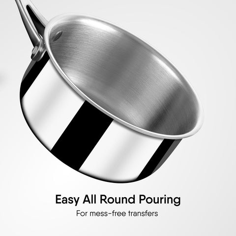 Stahl Artisan Triply Stainless Steel Sauce Pan with Lid, 2 L, 18 cm, Milk Pan, Stainless Steel Tea Pan, Induction & Gas Stove Compatible