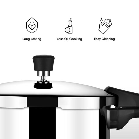 Stahl Xpress Cooker Triply Pressure Cooker Tall, 5 L, Induction Cooker, Outer Lid Pressure Cooker, Induction & Gas Stove Compatible, 5 Years Warranty, Stainless Steel, Silver