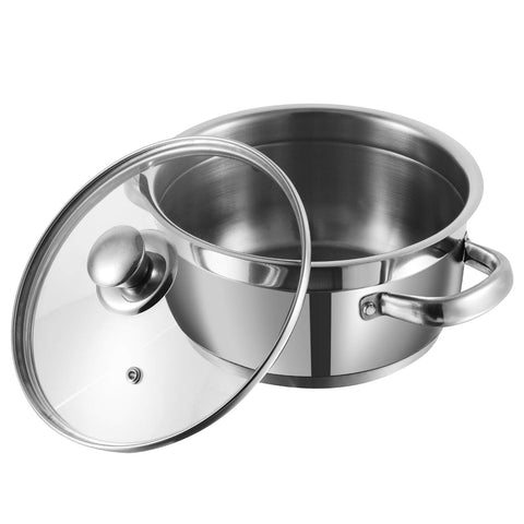 Vinod Two Tone Stainless Steel Saucepot with Glass Lid 4 Litre, 22cm | Triply Saucepot, Sturdy Riveted Handle | 2 Year Warranty | Induction Bottom - Silver