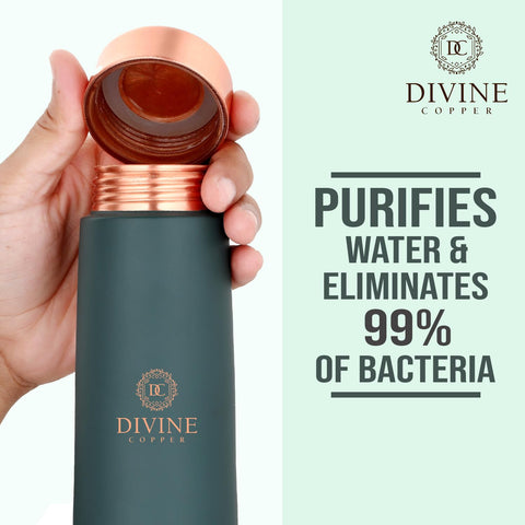 Divine copper 600ml Eclair Premium Copper Water Bottle, 99% Pure Copper, Antibacterial, Handcrafted, Best for Gifts, Easy to Clean, Leak-Proof (Gift Pack, Eclair Green)