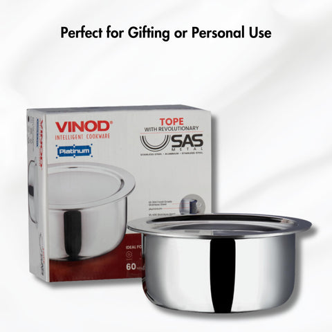 Vinod Platinum 26cm Triply Tope - 5.8L Heavy Bottom Induction Pot