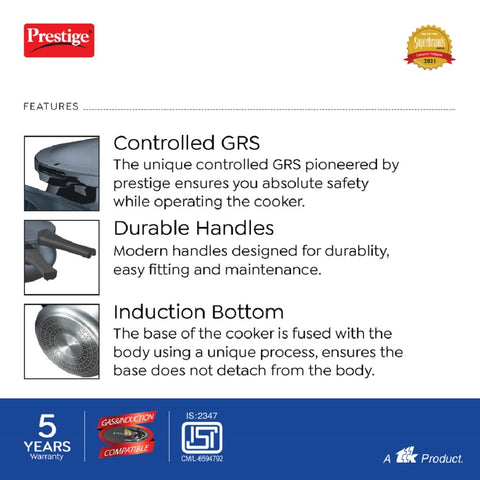 Prestige Deluxe Plus 3 Litre Hard Anodised Pressure Cooker Handi, Black
