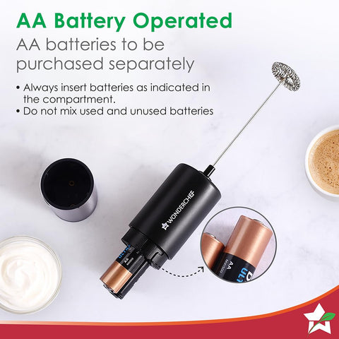 Wonderchef Regalia Handheld Milk Frother – Battery Operated, Black