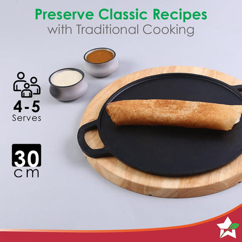 Wonderchef Forza Pre Seasoned Cast Iron Dosa Tawa, 30 cm (Black)