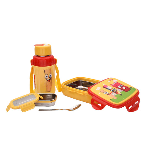 JAYPEE SteelOn Insulated Combo of Lunch Box & 500 ml Water Bottle with 1 Spoon, Red, Suitable for School Kids & Gifting Purposes