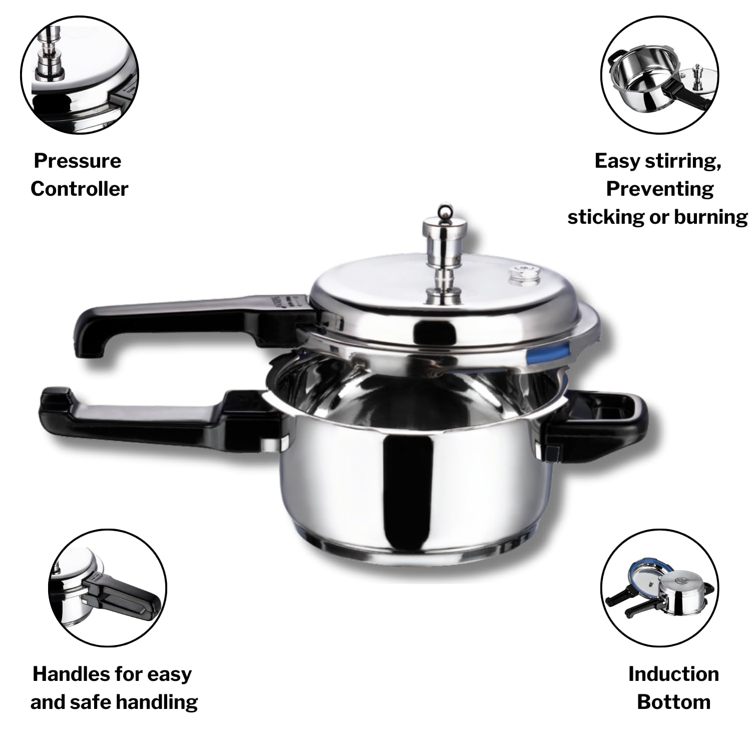 Vinod 10L Stainless Steel Cooker | Sandwich Bottom, Induction