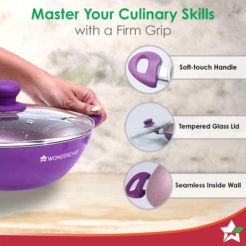 Wonderchef Royal Velvet 24cm Kadhai with Lid | Induction Ready