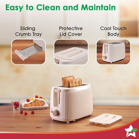Wonderchef Regalia 2-Slice Pop-up Toaster with Lid Cover, 7 Browning Options for Golden Crispy Bread Toasts, Mid-Cycle Cancel Function, Slide-out Crumb Tray, 2-Yr Warranty, Ivory, Electric Toaster