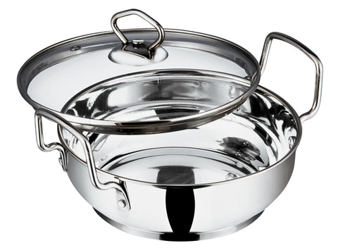 Vinod Stainless Steel Kadhai with Glass Lid 20 cm | Extra Thick SAS Heavy Bottom Cookware | Induction & Gas Stove Compatible
