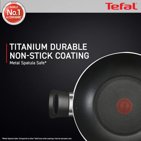 Tefal Day by Day Non-Stick Kadhai with lid/Thermo-Spot Technology/PFOA Free, Titanium Non-Stick Coating/30 cm/Superior Induction Base/Suitable for All Hob Type/Black / 2 Years of Warranty