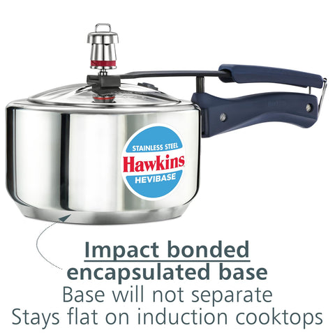 Hawkins 2 Litre Stainless Steel Hevibase Pressure Cooker, Impact Bonded Base, Inner Lid Cooker, Silver (HSI20)