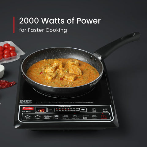 Prestige PIC 16.0 Plus 2000 Watts Induction Cooktop | 4KV Surge Protection | 8 Preset Indian Menu Option with Timer | Soft Touch Button | Easy to clean | Portable | Black |1Y Warranty | BIS