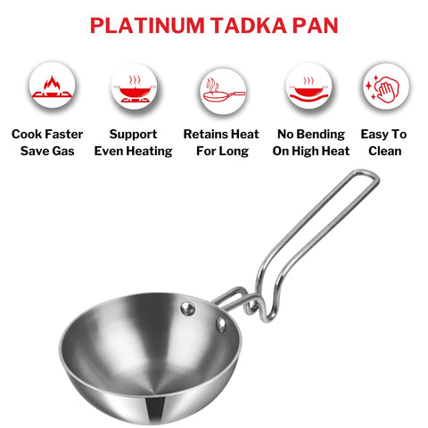 Vinod Triply Stainless Steel Tadka Pan Large | Balanced Handle Design | Vagar Pan for Spice Tempering & Seasoning | Induction & Gas Stove Compatible | 5 Year Warranty