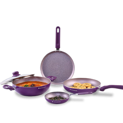 Wonderchef Royal Velvet 5-Piece Cookware Set | Purple, Induction Ready