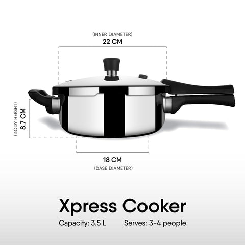 Stahl Xpress Cooker Triply Pressure Cooker Pan, Induction Cooker, Outer Lid Pressure Cooker 3.5 L, Induction & Gas Stove Compatible, 5 Years Warranty