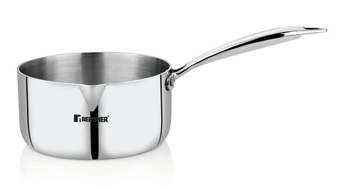 Bergner Argent TriPly Stainless Steel 18 cm Milkpan/Saucepan, Stay Cool Cast Handle, Food Safe, Durable, Even Heat Distribution, Dishwasher Safe, Induction and Gas Ready, 5-Year Warranty, Silver  BGIN-1302