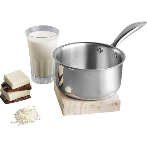 Vinod Platinum Triply Stainless Steel Milkpan - 1.5 Litre, 16 cm | Easy Pour Spout | Tea/Milk/Chai Pan | Rivetted Sturdy Handle | Induction & Gas Base | 5 Year Warranty