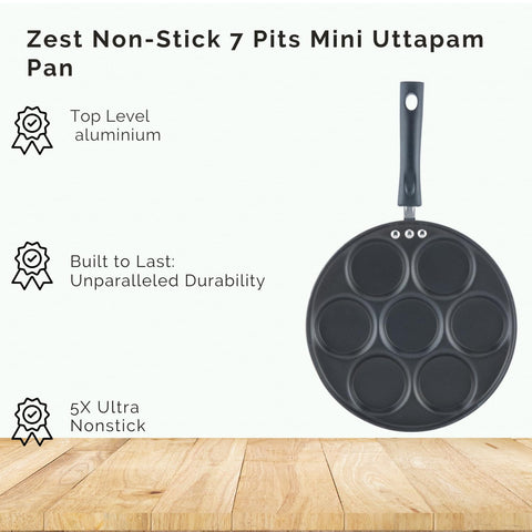 Vinod Zest Stick Free Mini Uttapam Pan with 7 Cavities – Appam Patra for Mini Uthappam, Idli, Pancake | Aluminum Multi Snack Maker | Gas Stove Compatible | Bakelite Handle | 1 Year Warranty
