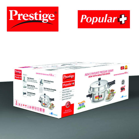 Prestige Popular Plus Induction Base Junior Deep Pan, Aluminium Outer Lid Pressure Cooker, 4.0 litres, Silver