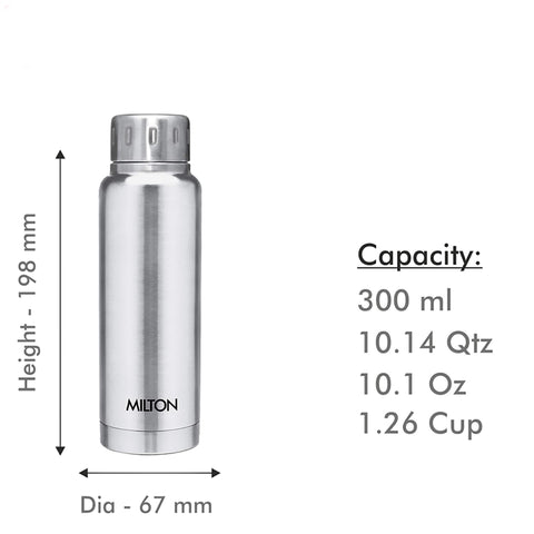 MILTON Elfin 300 Thermosteel Bottle, 300 ml Water Bottles, 24 Hours Hot and Cold, Easy to Carry, Easy Grip, Rust Proof, Tea, Coffee, Office, Travel Bottle, Silver