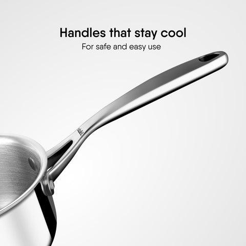 Stahl Artisan Triply Stainless Steel Sauce Pan with Lid, 2 L, 18 cm, Milk Pan, Stainless Steel Tea Pan, Induction & Gas Stove Compatible
